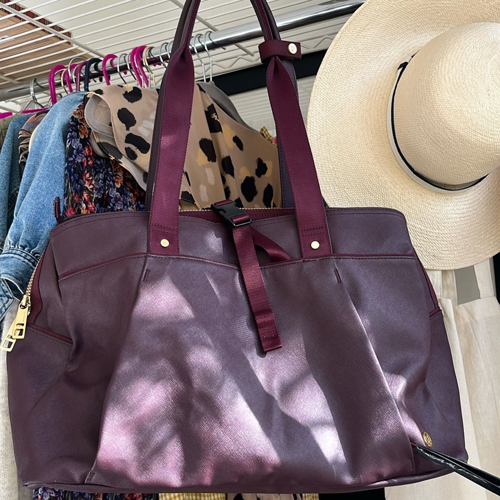 Lululemon Athletica Brown and Purple Weekender Bag with Secure Handles